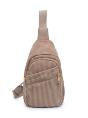 Urban Expressions Beige Corduroy Sling Crossbody with Gold Hardware